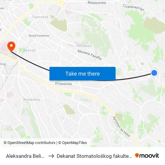 Aleksandra Belića to Dekanat Stomatološkog fakulteta map