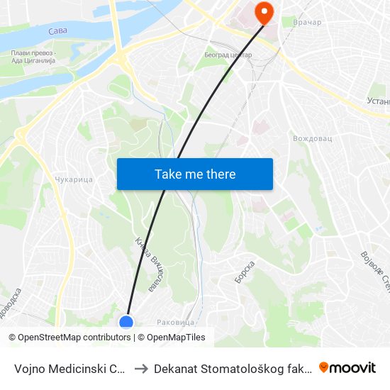 Vojno Medicinski Centar to Dekanat Stomatološkog fakulteta map