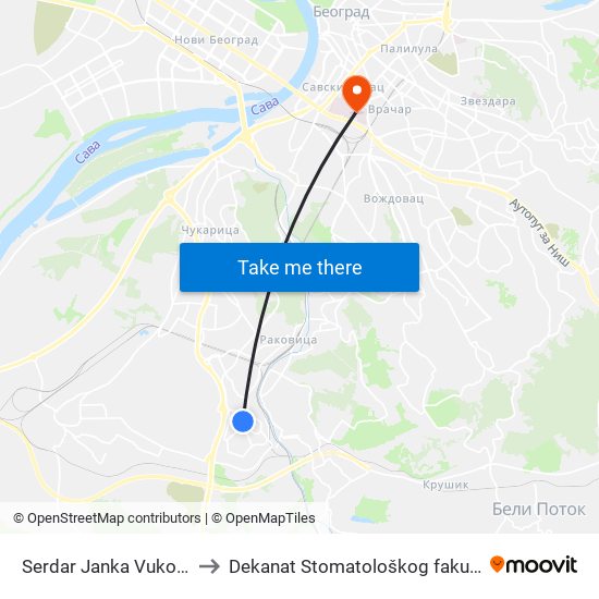 Serdar Janka Vukotića to Dekanat Stomatološkog fakulteta map