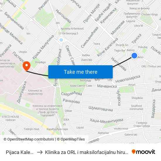 Pijaca Kalenić to Klinika za ORL i maksilofacijalnu hirurgiju map