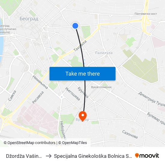 Džordža Vašingtona to Specijalna Ginekološka Bolnica Sretenović map