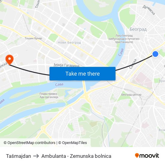 Tašmajdan to Ambulanta - Zemunska bolnica map