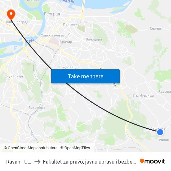 Ravan - Ulaz to Fakultet za pravo, javnu upravu i bezbednost map