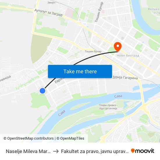 Naselje Mileva Marić Ajnštajn to Fakultet za pravo, javnu upravu i bezbednost map