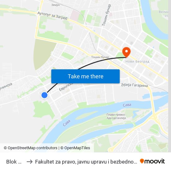 Blok 72 to Fakultet za pravo, javnu upravu i bezbednost map