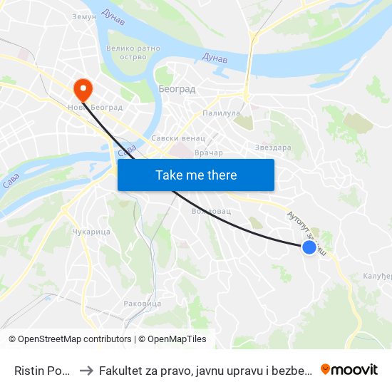 Ristin Potok to Fakultet za pravo, javnu upravu i bezbednost map