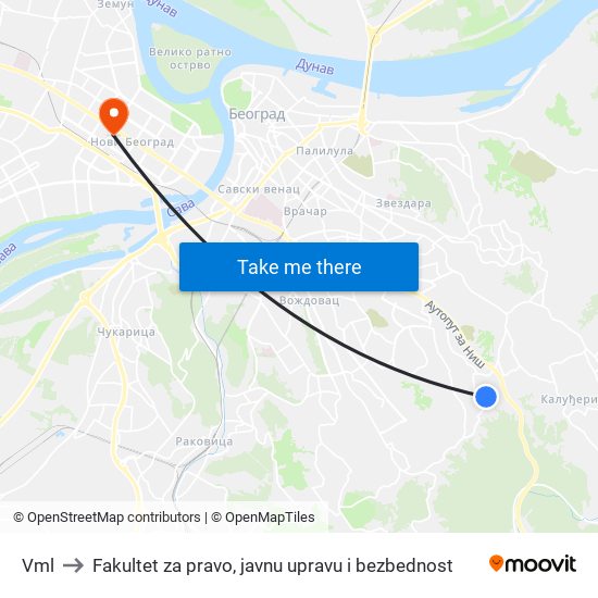 Vml to Fakultet za pravo, javnu upravu i bezbednost map