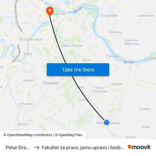 Petar Drapšin to Fakultet za pravo, javnu upravu i bezbednost map