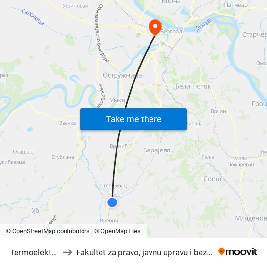 Termoelektrana to Fakultet za pravo, javnu upravu i bezbednost map