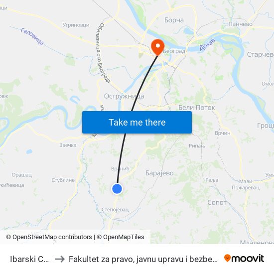 Ibarski Cvet to Fakultet za pravo, javnu upravu i bezbednost map