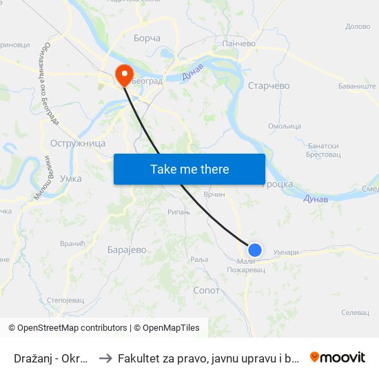 Dražanj - Okretnica to Fakultet za pravo, javnu upravu i bezbednost map