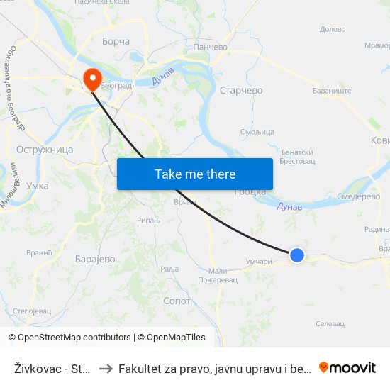 Živkovac - Stara O to Fakultet za pravo, javnu upravu i bezbednost map