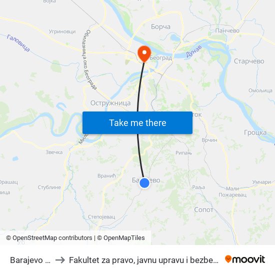 Barajevo As to Fakultet za pravo, javnu upravu i bezbednost map