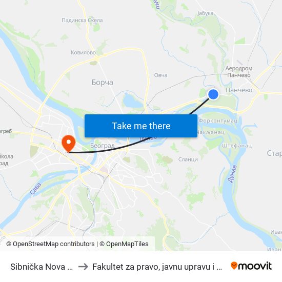 Sibnička Nova 4. Deo to Fakultet za pravo, javnu upravu i bezbednost map