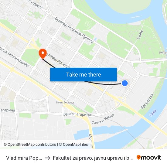 Vladimira Popovića to Fakultet za pravo, javnu upravu i bezbednost map