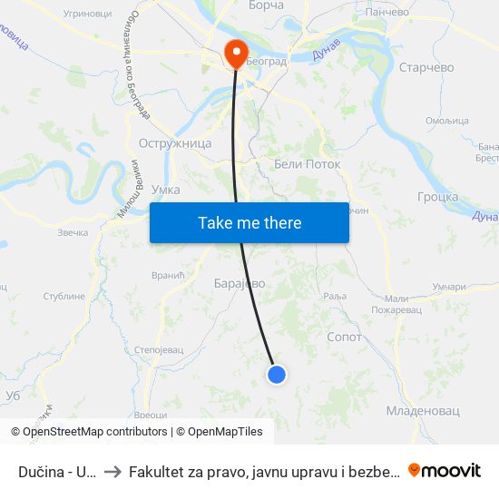 Dučina - Ulaz to Fakultet za pravo, javnu upravu i bezbednost map