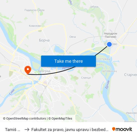 Tamiš Kej to Fakultet za pravo, javnu upravu i bezbednost map