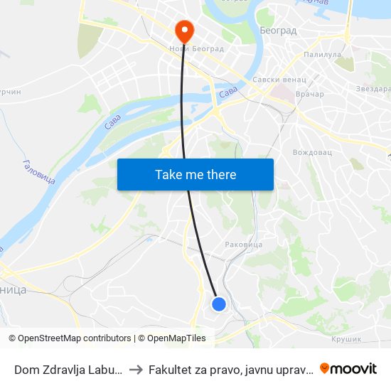 Dom Zdravlja Labudovo Brdo to Fakultet za pravo, javnu upravu i bezbednost map