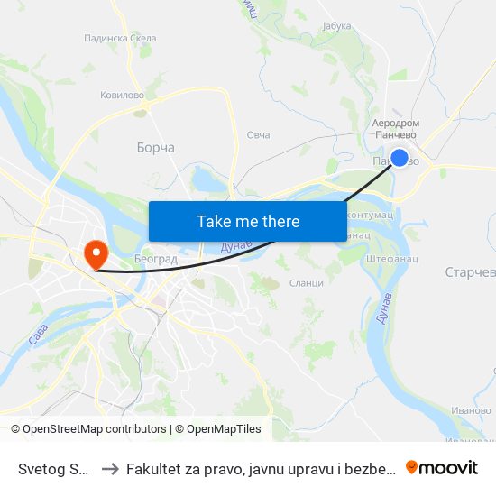 Svetog Save to Fakultet za pravo, javnu upravu i bezbednost map