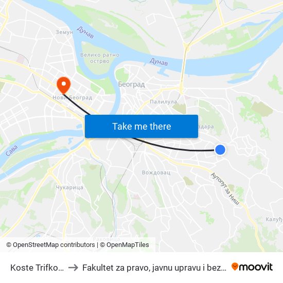 Koste Trifkovića to Fakultet za pravo, javnu upravu i bezbednost map