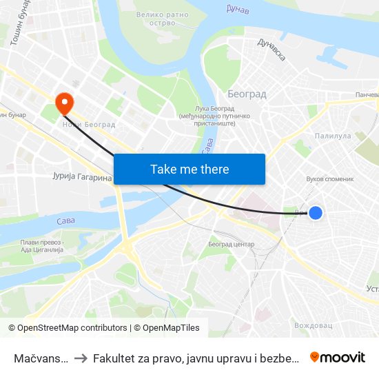 Mačvanska to Fakultet za pravo, javnu upravu i bezbednost map