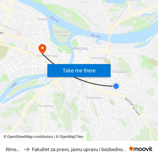 Rimska to Fakultet za pravo, javnu upravu i bezbednost map