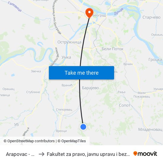 Arapovac - Dom to Fakultet za pravo, javnu upravu i bezbednost map