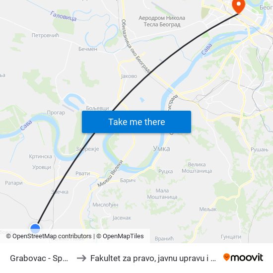 Grabovac - Spomenik to Fakultet za pravo, javnu upravu i bezbednost map