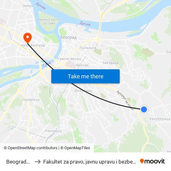 Beogradska to Fakultet za pravo, javnu upravu i bezbednost map