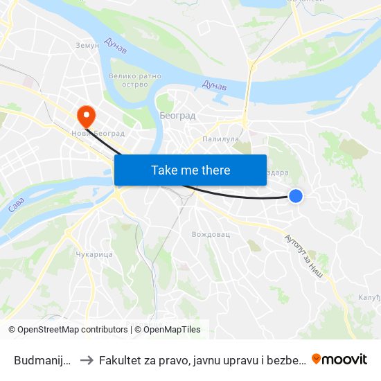 Budmanijeva to Fakultet za pravo, javnu upravu i bezbednost map