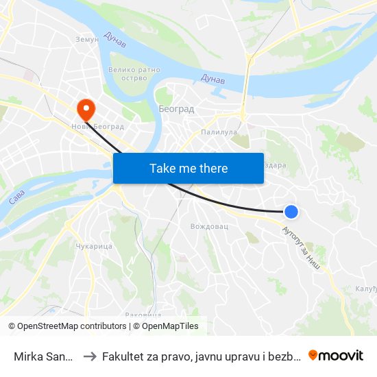 Mirka Sandića to Fakultet za pravo, javnu upravu i bezbednost map