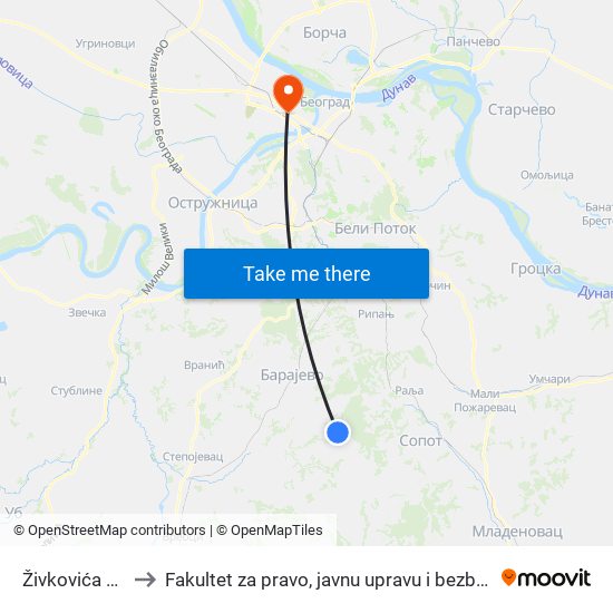 Živkovića Kraj to Fakultet za pravo, javnu upravu i bezbednost map