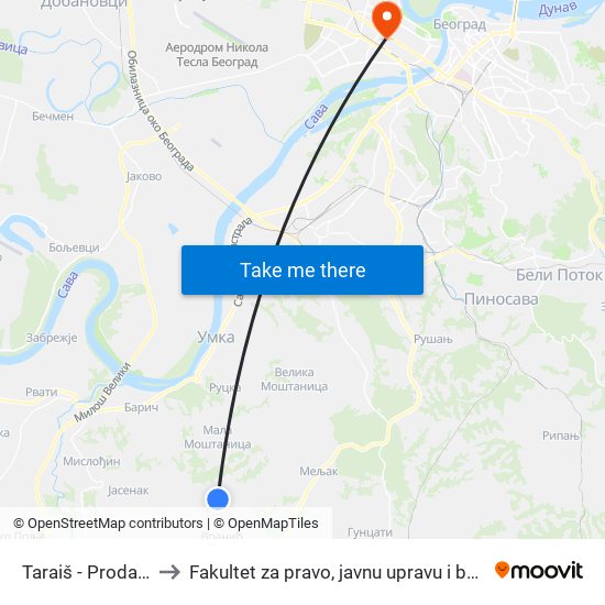 Taraiš - Prodavnica to Fakultet za pravo, javnu upravu i bezbednost map