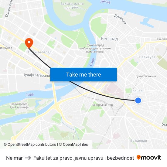 Neimar to Fakultet za pravo, javnu upravu i bezbednost map