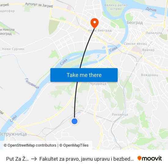 Put Za Žtp to Fakultet za pravo, javnu upravu i bezbednost map