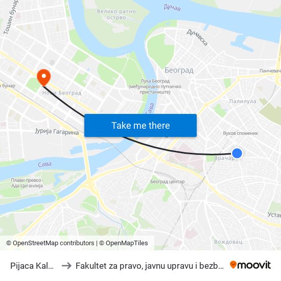 Pijaca Kalenić to Fakultet za pravo, javnu upravu i bezbednost map