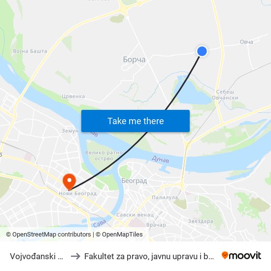 Vojvođanski Salaši to Fakultet za pravo, javnu upravu i bezbednost map