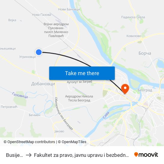 Busije 2 to Fakultet za pravo, javnu upravu i bezbednost map