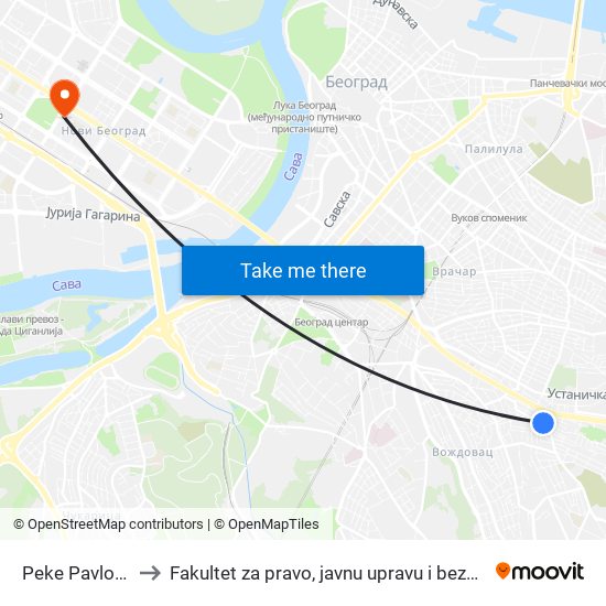 Peke Pavlovića to Fakultet za pravo, javnu upravu i bezbednost map