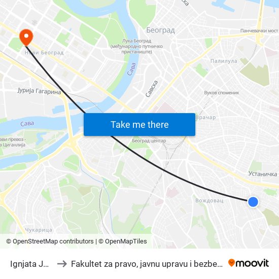 Ignjata Joba to Fakultet za pravo, javnu upravu i bezbednost map