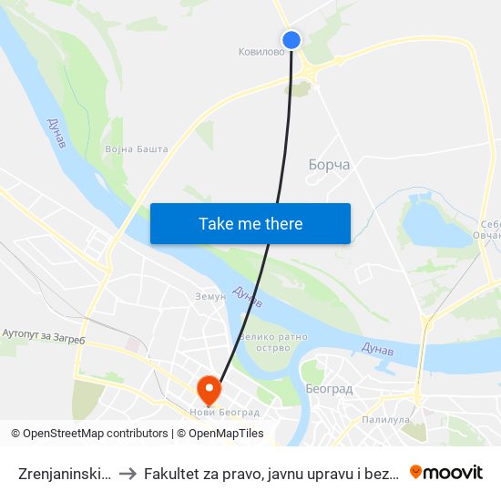 Zrenjaninski Put to Fakultet za pravo, javnu upravu i bezbednost map