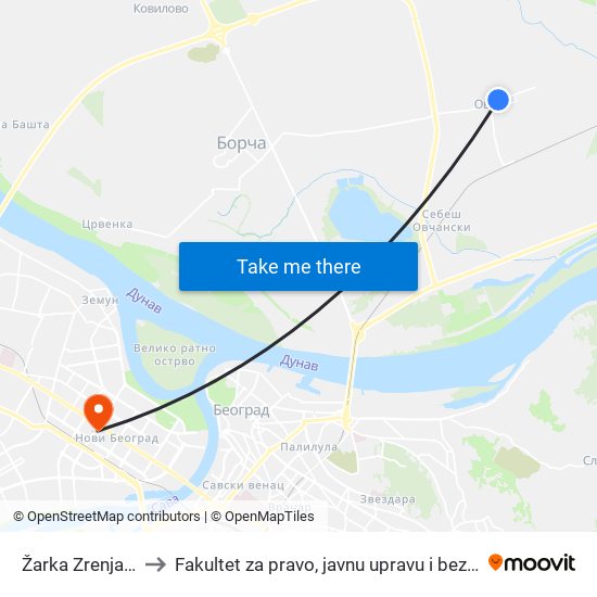 Žarka Zrenjanina to Fakultet za pravo, javnu upravu i bezbednost map