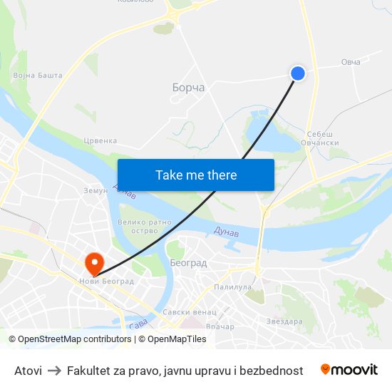 Atovi to Fakultet za pravo, javnu upravu i bezbednost map