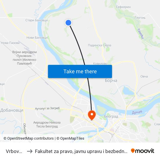 Vrbovski to Fakultet za pravo, javnu upravu i bezbednost map