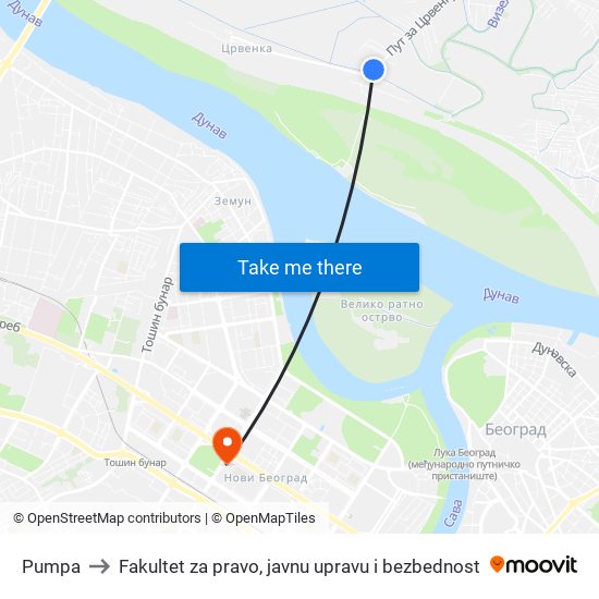 Pumpa to Fakultet za pravo, javnu upravu i bezbednost map