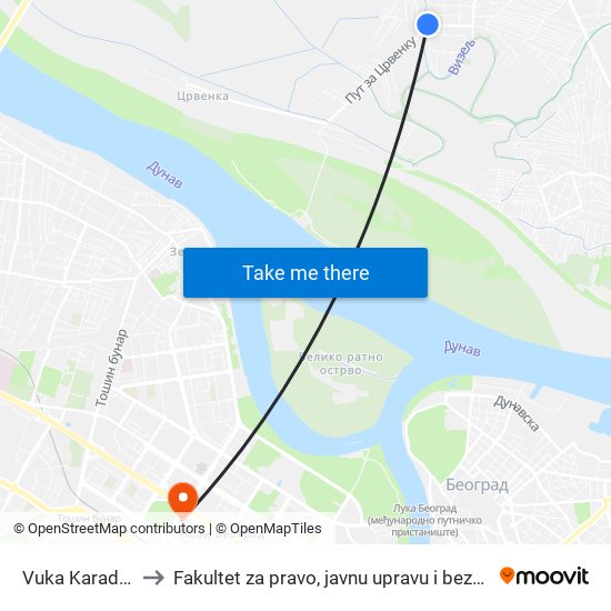 Vuka Karadžića to Fakultet za pravo, javnu upravu i bezbednost map