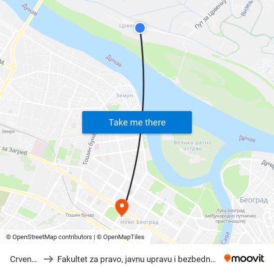 Crvenka to Fakultet za pravo, javnu upravu i bezbednost map