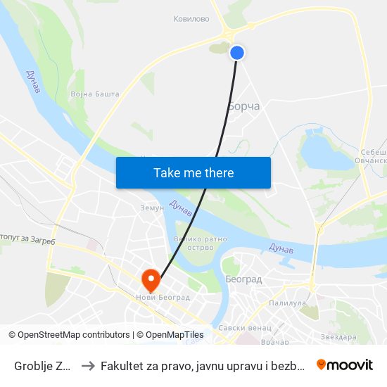 Groblje Zbeg to Fakultet za pravo, javnu upravu i bezbednost map