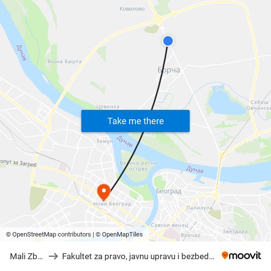 Mali Zbeg to Fakultet za pravo, javnu upravu i bezbednost map