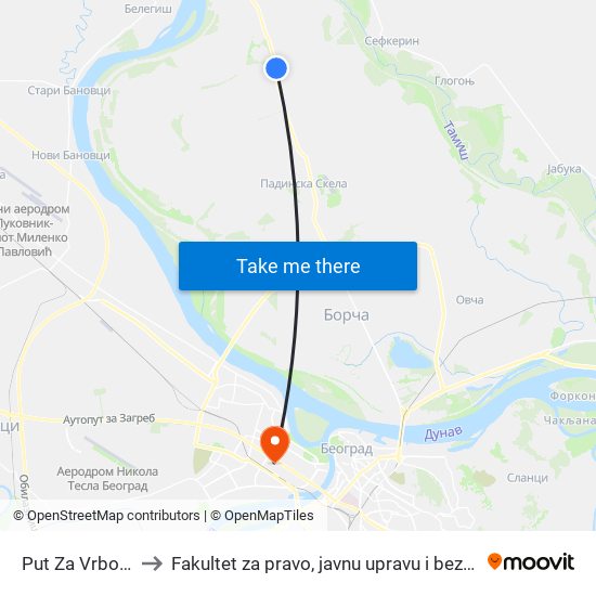 Put Za Vrbovski to Fakultet za pravo, javnu upravu i bezbednost map